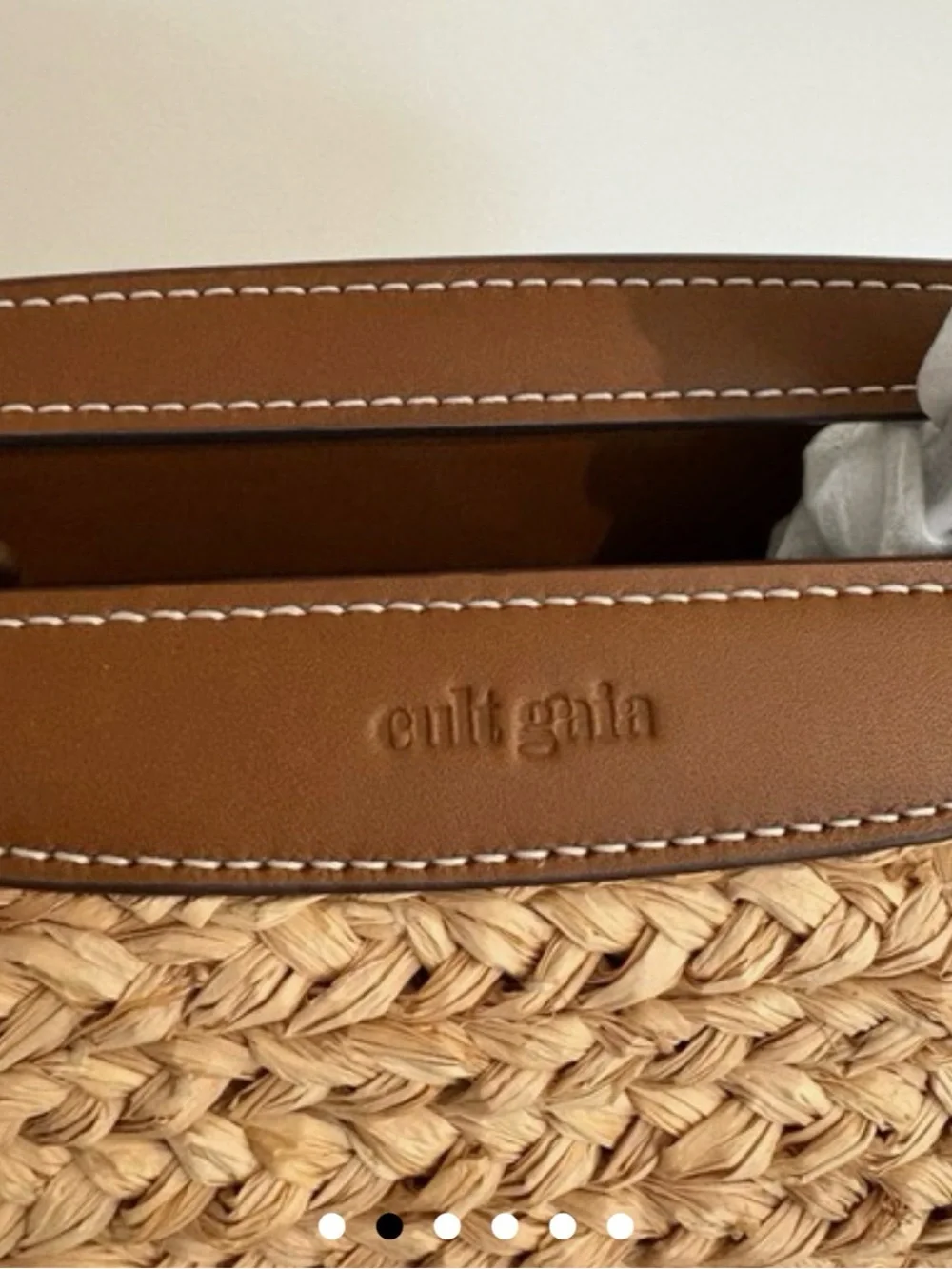 Cult Gaia Woven Straw Tote Bag with Brown Leather Trim - Picture 4 of 6